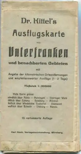 Unterfranken und benachbarte Gebiete - Dr. Kittel - 1:200´000 - 82cm x 86cm - Angabe der kilometrischen Ortsentfernunge