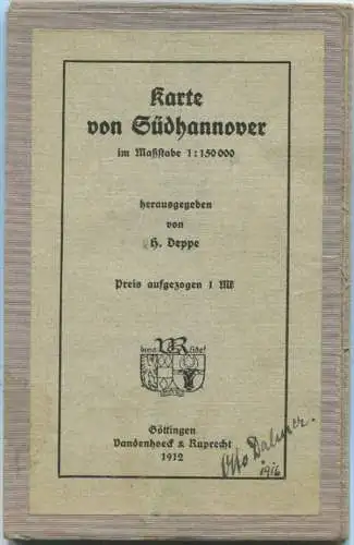 Karte von Südhannover 1912 - 1:150'000 - 54cm x 57cm - auf Leinen gezogen - Herausgeber H. Deppe - Verlag Vandenhoeck un