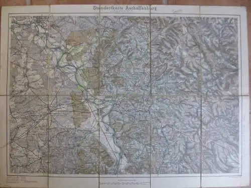 Aschaffenburg  - Standortkarte 1:100'000 - 40cm x 54cm - auf Leinen gezogen - Königlich Topographisches Bureau 1909