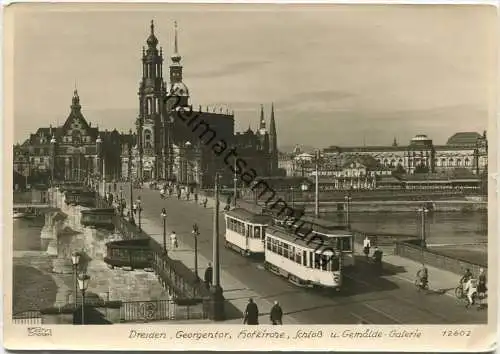 Dresden - Georgentor - Hofkirche - Strassenbahn - Foto-AK Grossformat - Verlag Walter Hahn Dresden 12602 gel. 1958