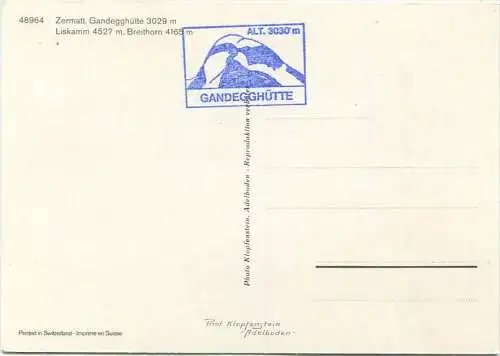 Gandegghütte - Liskamm mit Breithorn - AK Grossformat - Verlag Photo Klopfenstein Adelboden