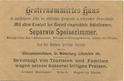 Bad Schandau - Kämpfers Hotel Schweizerhof am Marktplatz - rückseitig Werbung