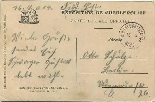 Charleroi - Exposition 1911 - Feldpost gel. 1914