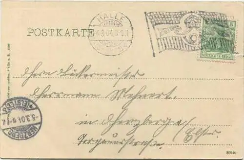 Halle a. S. - Burg Giebichenstein - Cröllwitzer Brücke - Verlag H. Leistenschneider Halle - Flaggenstempel gel. 1904