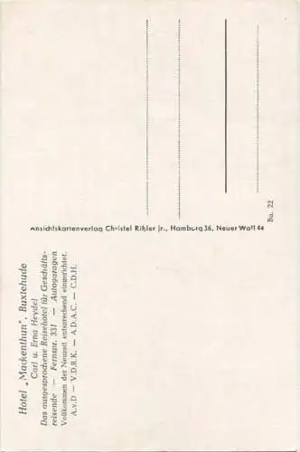 Buxtehude - Hotel Mackenthun Carl und Erna Heydel - Verlag Christel Rißler jr. Hamburg