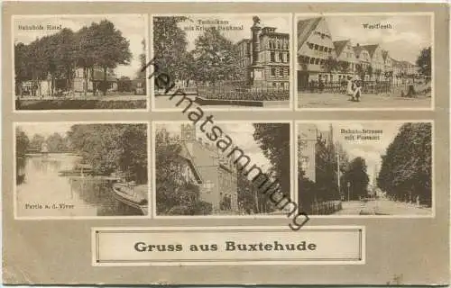 Gruss aus Buxtehude - Bahnhofstrasse - Westfleth - Postamt - Verlag M. Glückstadt & Münden Hamburg gel. 1911