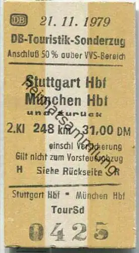 Fahrkarte DB-Touristik-Sonderzug - Stuttgart Hbf nach München - Fahrkarte 2. Klasse 31,00 DM 1979