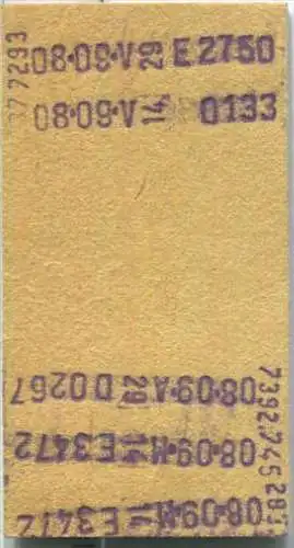 Rückfahrkarte halber Preis - Stuttgart Hbf 7 nach Lörrach - Fahrkarte 2. Klasse 52,00 DM 1983
