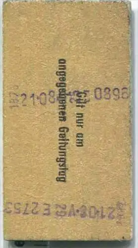 Sonderrückfahrkarte - Stuttgart Feuerbach 2 nach Karlsruhe - Fahrkarte 2. Klasse 20,00 DM 1982