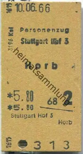 Fahrkarte - Stuttgart Hbf 3 nach Horb - Fahrkarte 2. Klasse 5,80 DM 1966