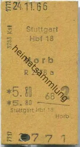 Fahrkarte - Stuttgart Hbf 18 nach Horb - Fahrkarte 2. Klasse 5,80 DM 1966