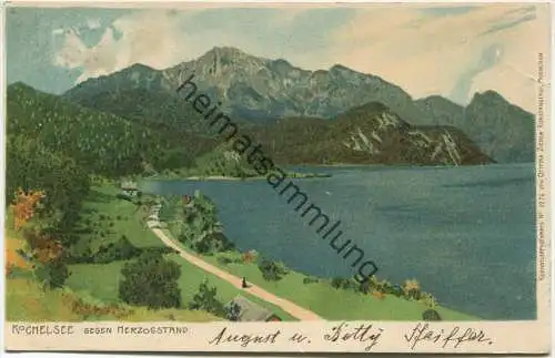 Kochelsee gegen Herzogstand - Verlag Ottmar Zieher München gel. 1898