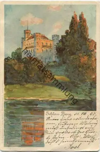 Schloss Berg - Künstlerkarte signiert R. Lipps - Verlag Fz. X. Gegenfurtner Starnberg gel. 1898