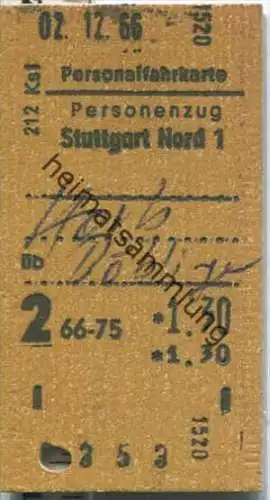 Personalfahrkarte - Stuttgart Nord 1 nach Horb - Fahrkarte 2. Klasse 1,30 DM 1966