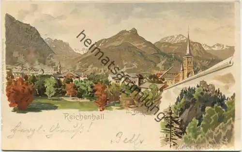 Bad Reichenhall - Ruine Karlstein - Künstlerkarte signiert Otto Strützel - Verlag Eckstein & Stähle Stuttgart gel. 1899