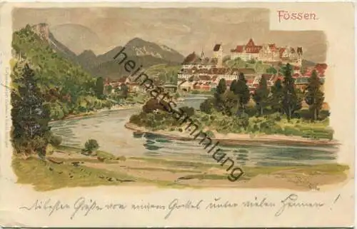 Füssen - Künstlerkarte Otto Strützel - Verlag Eckstein & Stähle Stuttgart gel. 1900