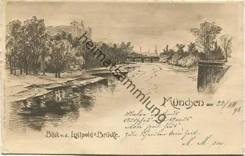 München - Blick von der Luitpold-Brücke - signiert H. E. v. Berlepsch - Heliogravüre Obernetter gel. 1898