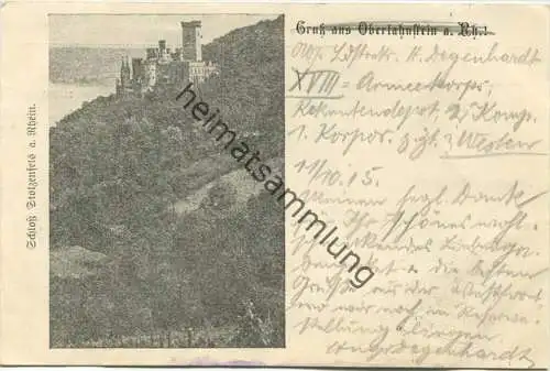 Schloss Stolzenfels - Oberlahnstein - Feldpost gel. 1915