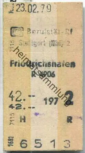 Berufstätigen Rückfahrkarte - Stuttgart Hbf 2 nach Friedrichshafen - Fahrkarte 2. Klasse 42,00 DM 1979