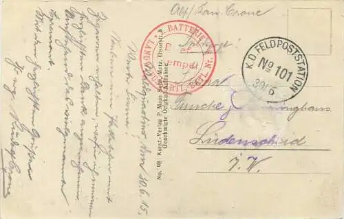 Apremont - Verlag P. Maas Sohn Metz - Feldpost gel. 1915