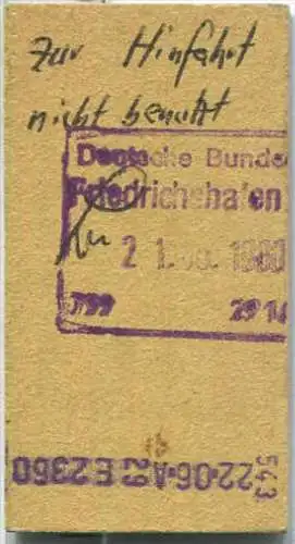 Wochenend Rückfahrkarte - Stuttgart (Stg-Bad Cannstatt 10) nach Friedrichshafen - Fahrkarte 2. Klasse 30,00 DM 1980