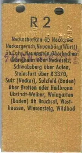 Sonntags-Rückfahrkarte - Stuttgart Hbf 2 nach Neckarburken - Fahrkarte 2. Klasse 10,20 DM 1965