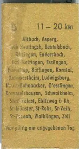 Schülerfahrkarte - Stuttgart Hbf 1 nach Altbach - Fahrkarte 2. Klasse 1,60 DM 1975