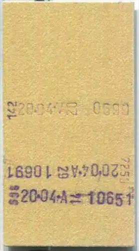 Rückfahrkarte Halber Preis - Stuttgart Hbf 1 nach Frankfurt - Fahrkarte 2. Klasse 30,00 DM 1980