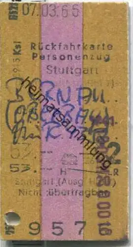 Rückfahrkarte - Stuttgart nach Bernau - Fahrkarte 2. Klasse 53,00 DM 1966