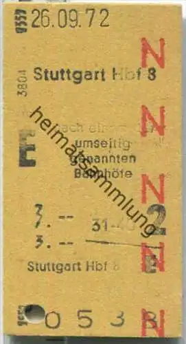 Fahrkarte - Stuttgart Hbf 3 nach Backnang - Fahrkarte 2. Klasse 3,00 DM 1972