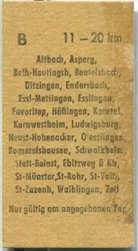 Fahrkarte - Stuttgart Hbf 1 nach Altbach oder Asperg - Fahrkarte 2. Klasse 1,80 DM 1975