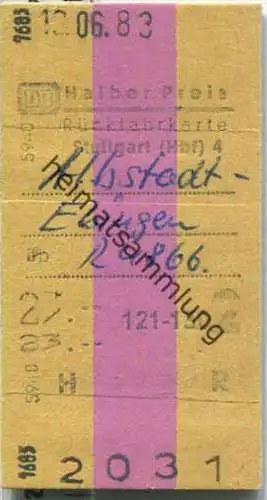 Rückfahrkarte Halber Preis - Stuttgart Hbf 4 nach Albstadt-Ebingen - Fahrkarte 2. Klasse 23,00 DM 1983