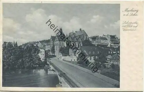 Marburg - Lahnpartie mit Blick auf die Universität - Verlag Moebus-Zeiss Marburg gel. 1936