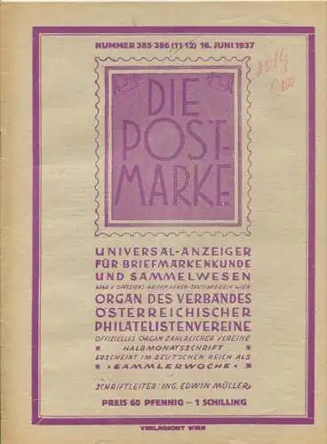 Die Post-Marke - Universal-Anzeiger für Briefmarkenkunde - Verband der Österreichischen Philatelisten Vereine - Juni 193