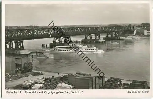 Karlsruhe - Rheinbrücke - Fahrgastschiff Beethoven - Foto-Ansichtskarte - Verlag Velten Karlsruhe