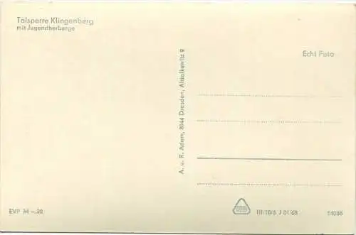 Talsperre Klingenberg mit Jugendherberge - Foto-AK 1968 - Verlag A. u. R. Adam Dresden