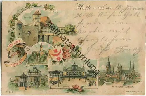 Halle a. S. - Bahnhof - Roter Turm - Verlag Herm. Schurade & Co. Halle a. S.