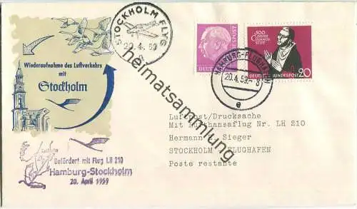 Luftpost Deutsche Lufthansa - Eröffnungsflug Hamburg - Stockholm am 20.April 1959