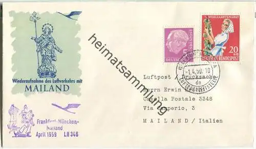 Luftpost Deutsche Lufthansa - Eröffnungsflug München - Mailand am 1.April 1959