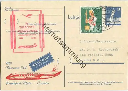 Luftpost Deutsche Lufthansa - Erstflug Frankfurt (Main) - London am 1.Februar 1959 - Postkarte mit Zudruck