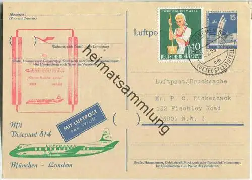 Luftpost Deutsche Lufthansa - Erstflug München - London am 1.Februar 1959 - Postkarte mit Zudruck