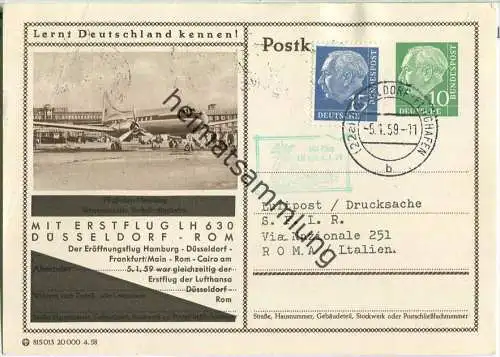 Luftpost Deutsche Lufthansa - Erstflug Düsseldorf - Rom am  5.Januar 1959 - Postkarte mit Zudruck