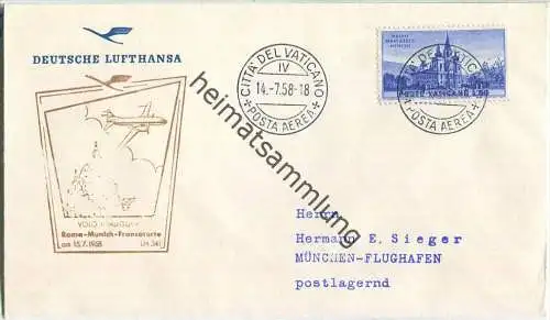 Luftpost Deutsche Lufthansa - Erstflug Vatikan - München am  15.Juli 1958