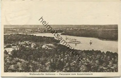 Woltersdorfer Schleuse - Panorama vom Aussichtsturm - Verlag W. Meyerheim Berlin gel. 1929