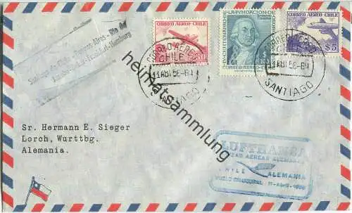 Luftpost Deutsche Lufthansa - Wiederaufnahme des Flugverkehrs Santiago de Chile - Frankfurt (Main) am  11.April 1958