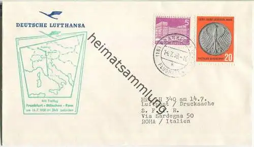 Luftpost Deutsche Lufthansa - Erstflug Frankfurt (Main) - München - Rom am  14.Juli 1958