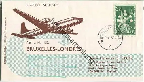 Luftpost Deutsche Lufthansa - Wiederaufnahme des Flugverkehrs Brüssel - London am  1.April 1958