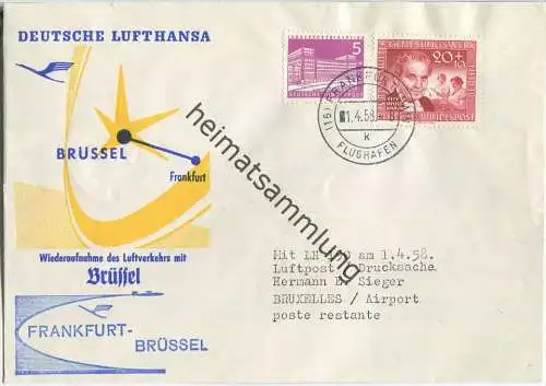 Luftpost Deutsche Lufthansa - Wiederaufnahme des Flugverkehrs Frankfurt (Main) - Brüssel am 1. April 1958