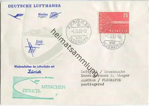 Luftpost Deutsche Lufthansa - Wiederaufnahme des Flugverkehrs Zürich -  München am 1. April 1958