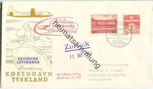 Luftpost Deutsche Lufthansa - Eröffnungsflug des Flugverkehrs Kobenhavn - Hannover am 12.Oktober 1957
